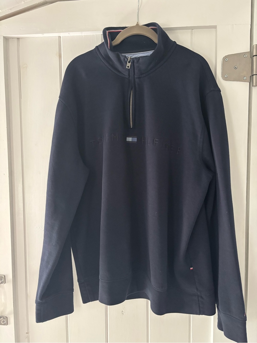 Tommy Hilfiger Navy Half-Zip Logo Sweatshirt with Red Trim